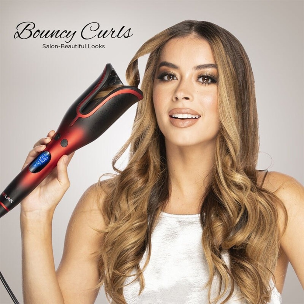 CHI Lava Pro Spin N Curl Hair Curler Red Black Excellent Auto Rotating 1 Inch